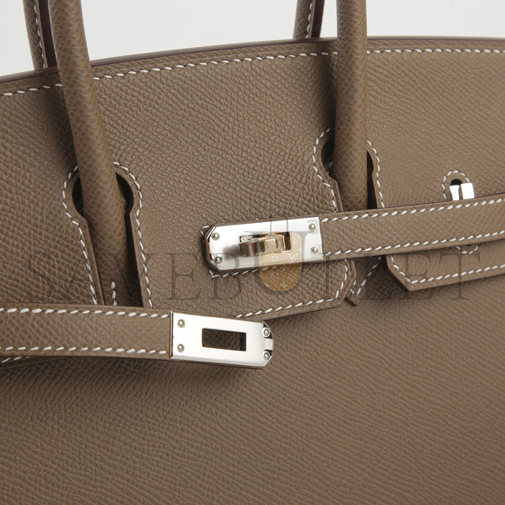 H**mes birkin 30 epsom leather elephant grey silver buckle handbag h028369ck18 (30*23*15cm)